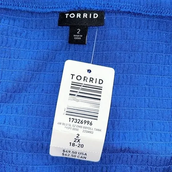 Torrid Baby doll Tank - Embroidered Gauze Blue Size 2 - Picture 4 of 5